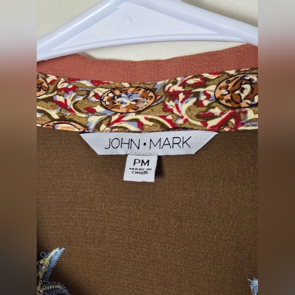 John Mark Embroidered Boho Patchwork Art To Wear Button Down, Size Medium P - Picture 5 of 6
